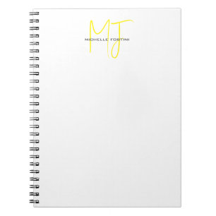 Attraktiv monogramGult Vit modern, minimalistisk Anteckningsbok