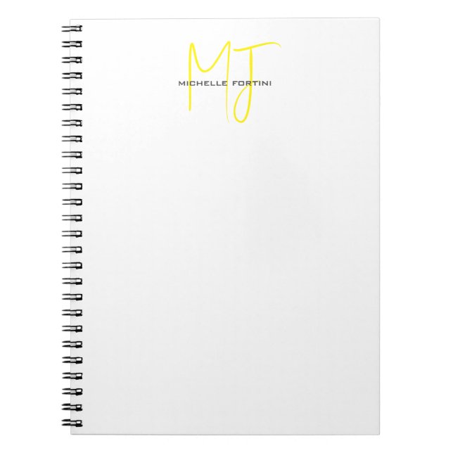 Attraktiv monogramGult Vit modern, minimalistisk Anteckningsbok (Framsidan)