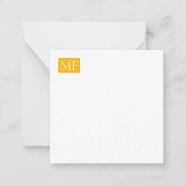Attraktiv monogramGult Vit modern, minimalistisk Anteckningskort (Framsida)