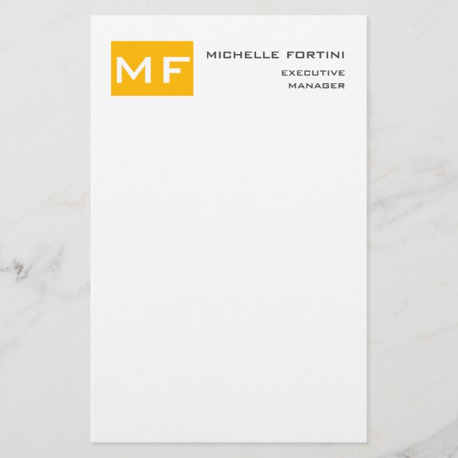 Attraktiv monogramGult Vit modern, minimalistisk Brevpapper (Framsida)