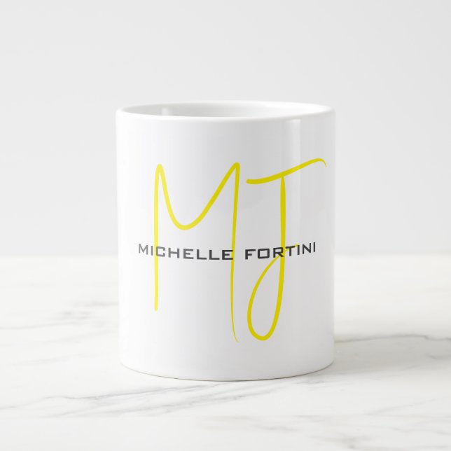 Attraktiv monogramGult Vit modern, minimalistisk Jumbo Mugg (Framsidan)