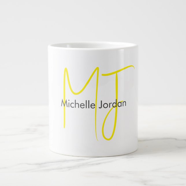 Attraktiv monogramGult Vit modern, minimalistisk Jumbo Mugg (Framsidan)