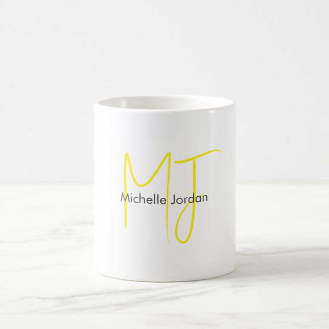 Attraktiv monogramGult Vit modern, minimalistisk Kaffemugg (Center)