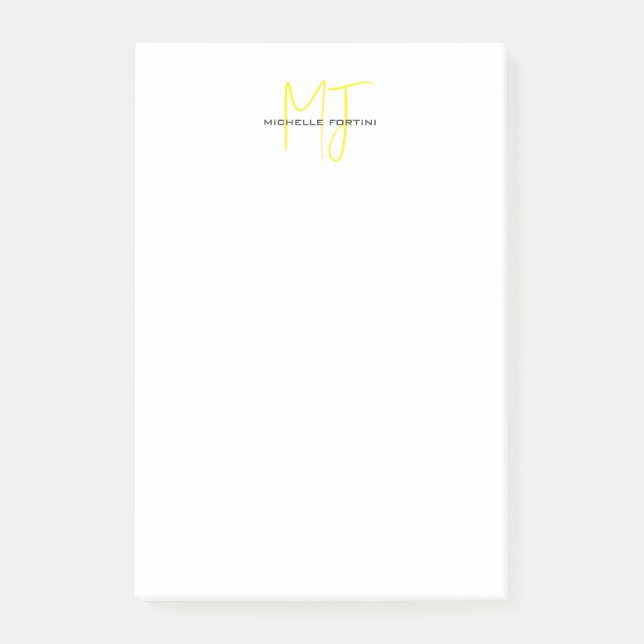 Attraktiv monogramGult Vit modern, minimalistisk Post-it Block (Framsida)
