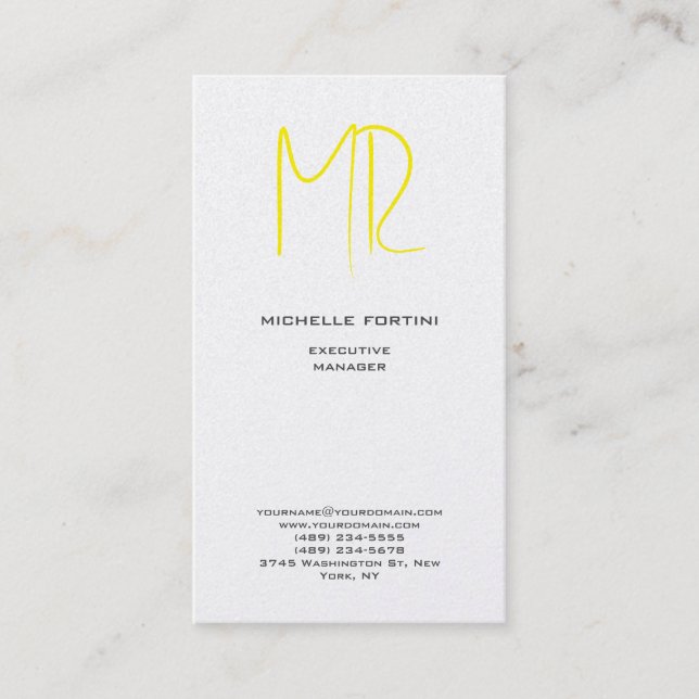 Attraktiv monogramGult Vit modern, minimalistisk Visitkort (Framsida)