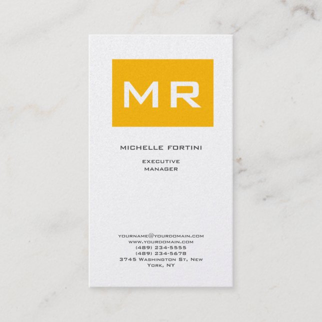 Attraktiv monogramGult Vit modern, minimalistisk Visitkort (Framsida)