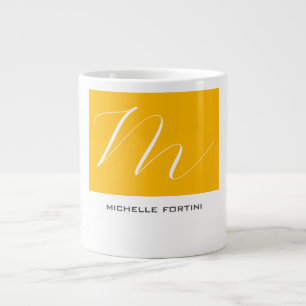 Attraktiv monogramGult Vit Modern Plain Jumbo Mugg