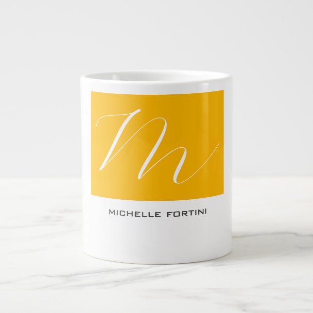 Attraktiv monogramGult Vit Modern Plain Jumbo Mugg (Framsidan)