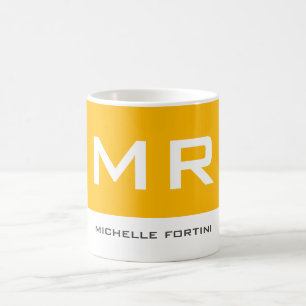 Attraktiv monogramGult Vit Modern Plain Kaffemugg