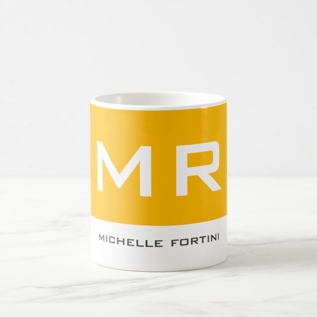 Attraktiv monogramGult Vit Modern Plain Kaffemugg (Center)