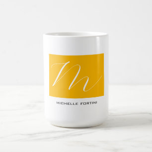Attraktiv monogramGult Vit Modern Plain Kaffemugg