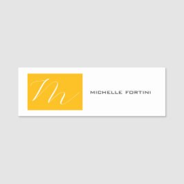 Attraktiv monogramGult Vit Modern Plain Namnbricka