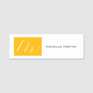 Attraktiv monogramGult Vit Modern Plain Namnbricka