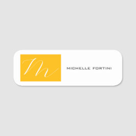 Attraktiv monogramGult Vit Modern Plain Namnbricka