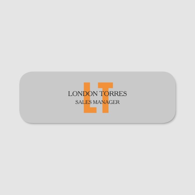 Attraktiv monogrammed Grått Plain Namnbricka (Framsida)