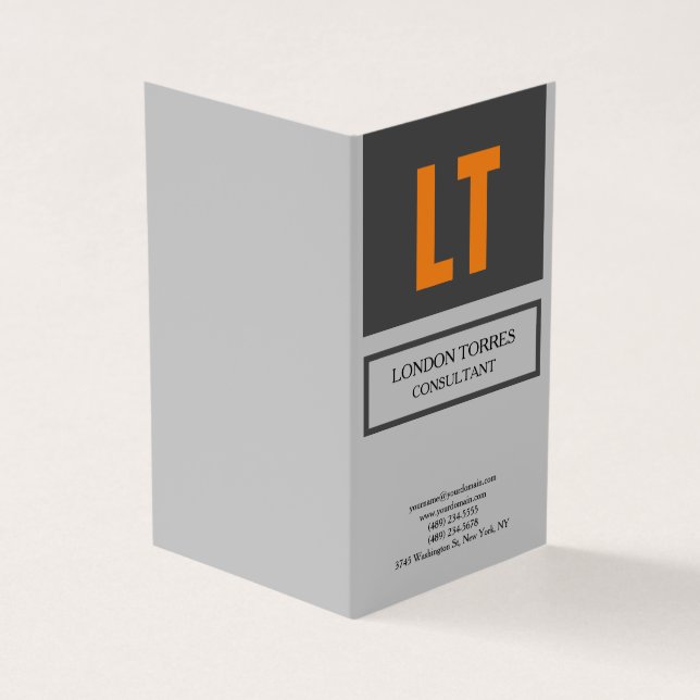 Attraktiv monogrammed Grått Plain Visitkort (Utsida)