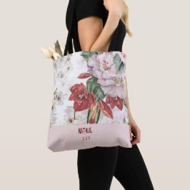 Attraktiv personlig stor blomster vinröd tygkasse