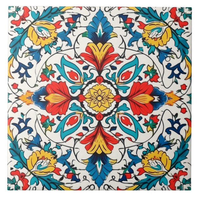 Attraktiv portugisisk Azulejo Ceramic Tile. Kakelplatta (Framsidan)