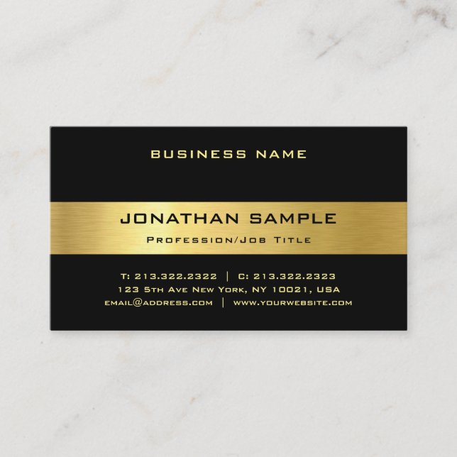 Attraktiv svart guld- moderiktig Luxe modern mall Visitkort (Framsida)