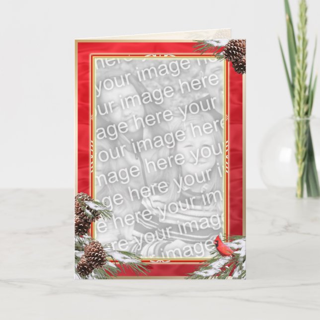 Attraktiva kardinalkoner och Gräs-konger på en röd Helgkort (Framsida)