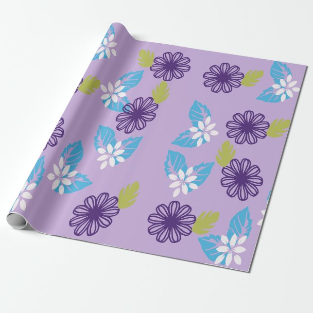 Attraktivt färgat blommigt inpackningspapper presentpapper (Utrullad)