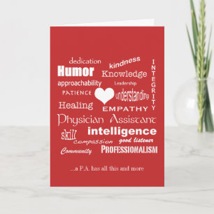Attribut för läkarassistent/vit text tack kort