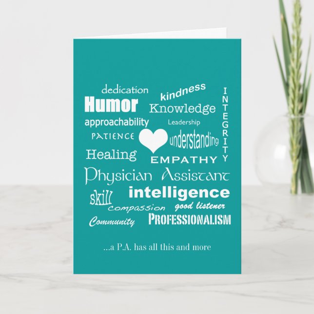 Attribut för läkarassistenten/vit text tack kort (Framsida)