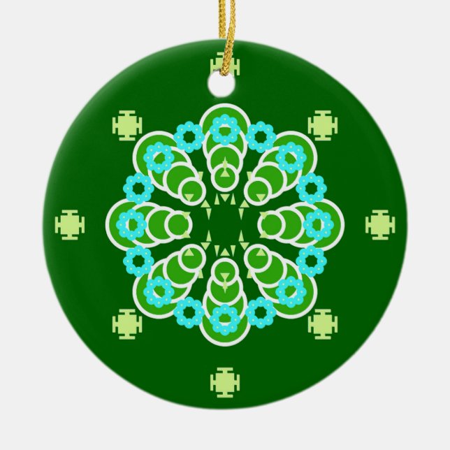 Åttställig Mandala, Mörk Jade Grönt och Aqua Julgransprydnad Keramik (Framsidan)