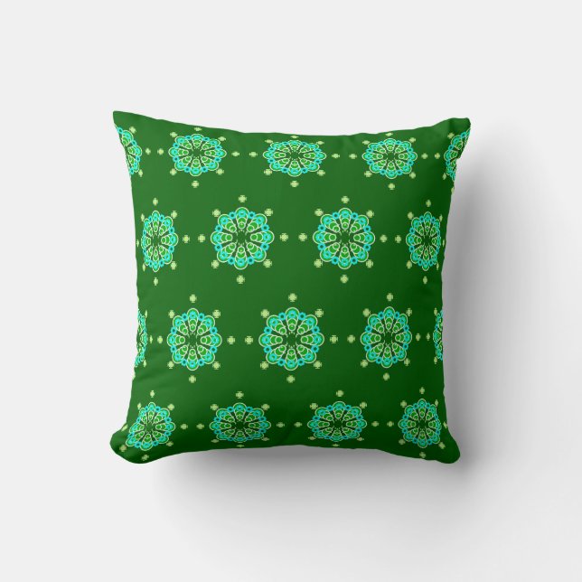 Åttställig Mandala, Mörk Jade Grönt och Aqua Kudde (Framsida)