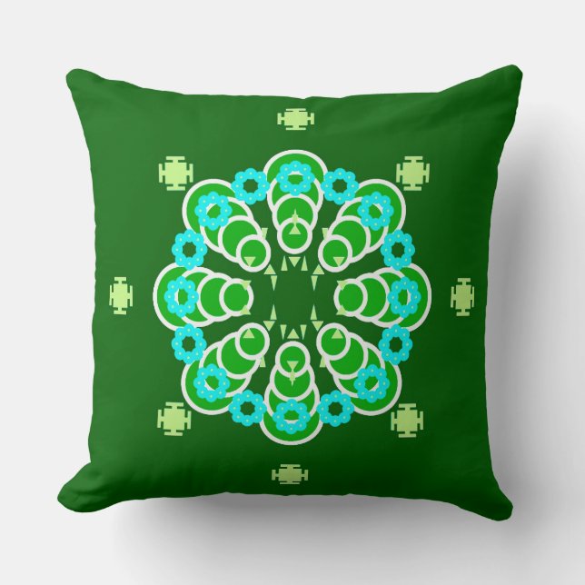 Åttställig Mandala, Mörk Jade Grönt och Aqua Kudde (Framsida)