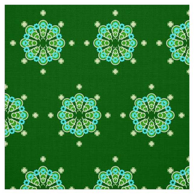 Åttställig Mandala, Mörk Jade Grönt och Aqua Tyg (Provkarta)