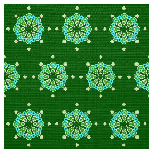 Åttställig Mandala, Mörk Jade Grönt och Aqua Tyg (Provkarta)