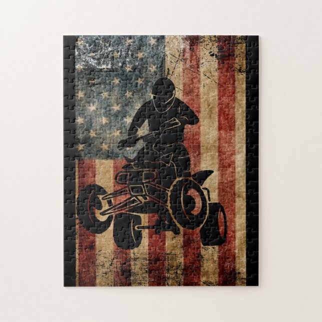 ATV 4 Wheeler American Flagga USA Pussel (Vertikal)