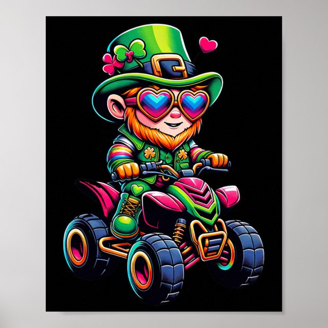 Atv 4 Wheeler Leprechaun Kids Manar Womens St Patr Poster (Framsidan)