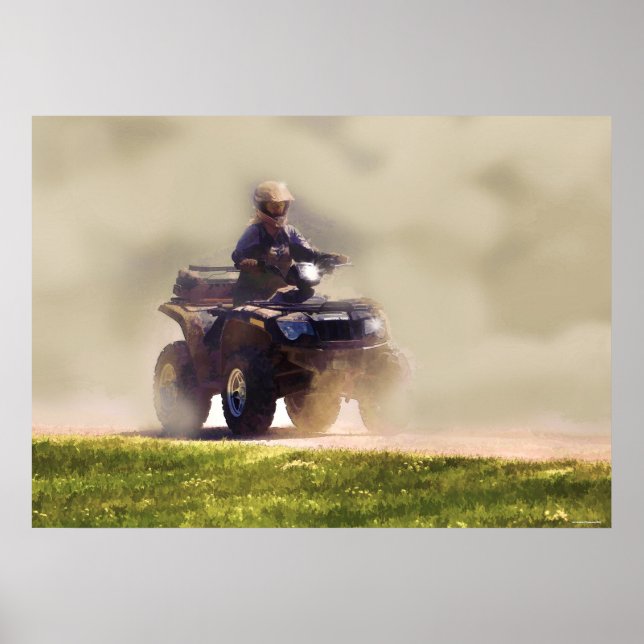 ATV All Terrain Fordon och Dust, Roligt Art Poster (Framsidan)