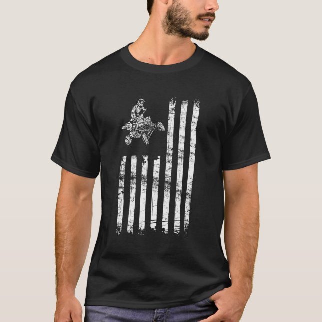 Atv American Flagga Four Wheeler Quad Bike T Shirt (Framsida)