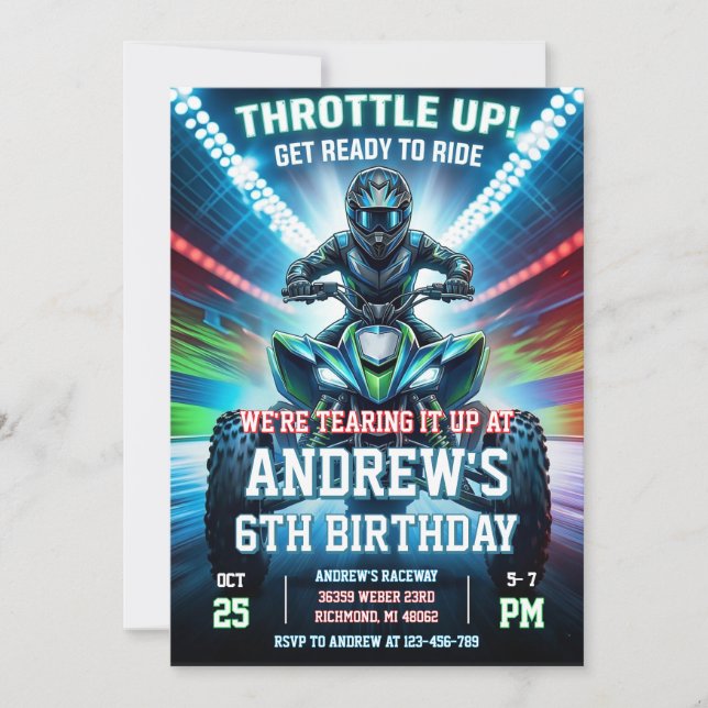 ATV Four Wheeler Birthday Party Invitation  Inbjudningar (Framsida)
