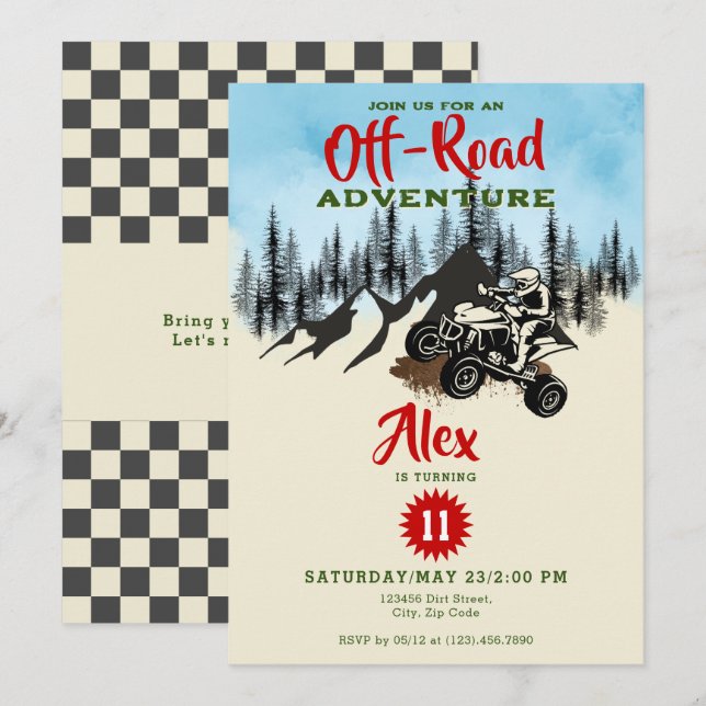 ATV Monster Lastbil off Road Äventyr Birthday Inbjudningar (Fram/baksida)
