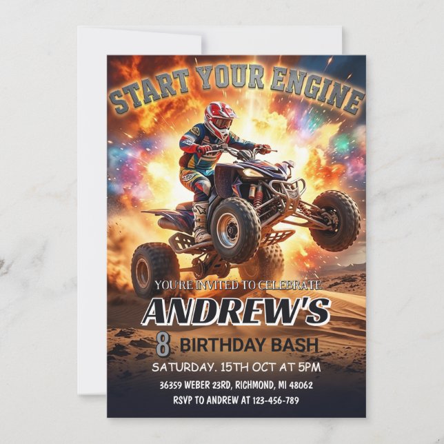 ATV Quad Bike Birthday Party Invitation  Inbjudningar (Framsida)