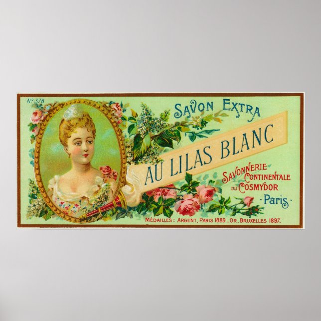 Au Lilas Blanc Soap LabelParis, Frankrike Poster (Framsidan)