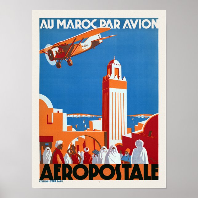 Au Maroc Par Avion Vintage affisch 1930 (Framsidan)
