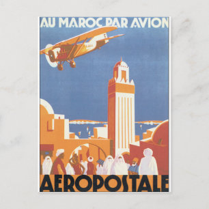 Au Maroc Par Avion Vintage resor Poster Vykort