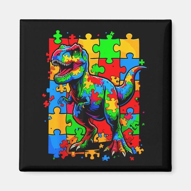 Au-medvetenhet Autism Puzzle T-Rex Dinosaurie Magnet (Framsidan)