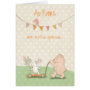 Au Pair tack Bear och Bunny Hälsningskort