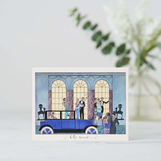 Au Revoir, 1920 Art Deco-illustration Vykort (Stående Fram)