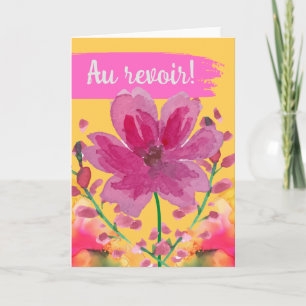 Au revoir Adjö i Fransken Vattenfärgsblommor Kort