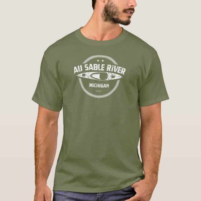 Au Sable River Michigan Kayaking T Shirt (Framsida)