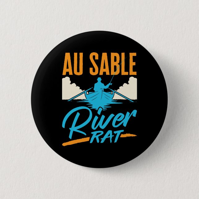 Au Sable River Rat Flottning Kanotsegling Fiske Bå Knapp (Framsida)