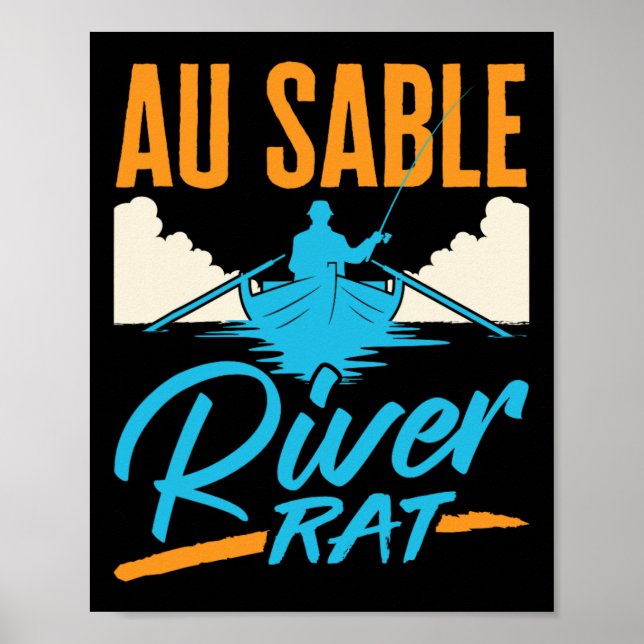 Au Sable River Rat Rafting Canoeing Fishing Boatin Poster (Framsidan)