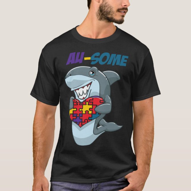 Au Some Shark Awesome Autistic Puzzle Autism Aware T Shirt (Framsida)